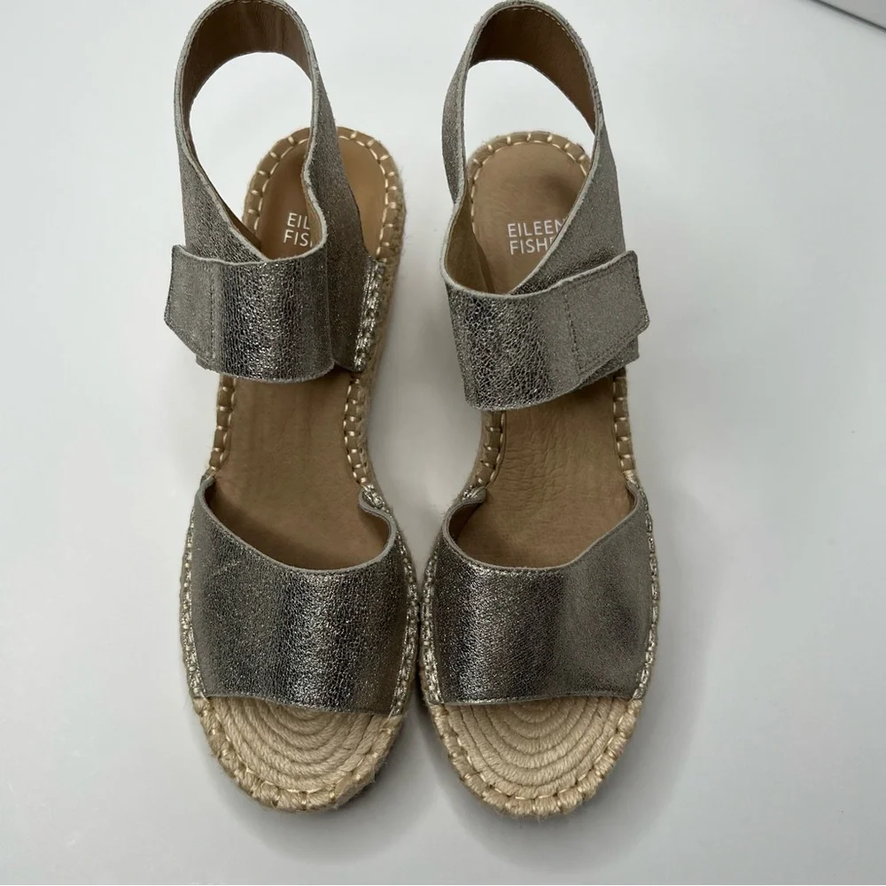 Eileen Fisher Weslia Espadrille Platform Wedge Sandal in Platinum Size 9.5